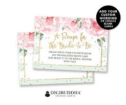 Mint And Blush Bridal Shower Recipe Card Insert With Blush Pink Watercolor Bridal Shower Recipe Book Pink Bridal Shower Invitations Bridal Shower Recipes Cards