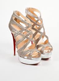 Christian Louboutin Silver Glitter Mini Balota Strappy Platform Sandals Strappy Platform Sandals Christian Louboutin Christian Louboutin Shoes