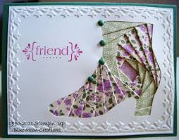 Take your white card and turn it over so that the back of the card is facing up. Quilted Folded Iris Victorian Shoe By Kathy Cox Stamping With Blue Moon Creations