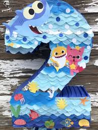 2nd Birthday Baby Shark Cake Topper Baby Shark Number Two Pinata 16 X26 Ebay Shark Theme Birthday Shark Themed Birthday Party Animal Baby Birthday