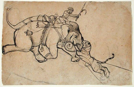 Tiger Attacking Elephant with Mahout | Traditional elephant illustration, Tiger vs elephant, Tiger on elephant statue