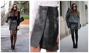 Conseils et idées de looks pour ce basique indispensable. Milpau Idees Look Jupe Ou Pantalon En Cuir Pour Les Fetes