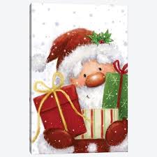 Santa Holding Presents Canvas Print By Makiko Icanvas In 2020 Christmas Paintings Christmas Art Christmas Crafts