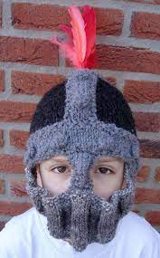 Free Knitting Pattern For Knight Helmet This Helmet Balaclava Features Bobble Rivets And A Visor That Can B Knitted Hats Halloween Knitting Patterns Knitting