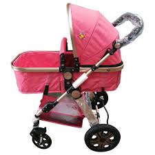 عربية أطفال هيكل ألمنيوم ذهبي مع شنطة من بيبي لوف لون زهري