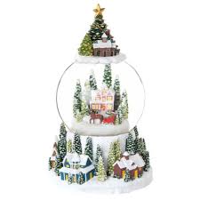 Boule A Neige Decor Village De Noel Rouge Et Vert Maisons Du Monde
