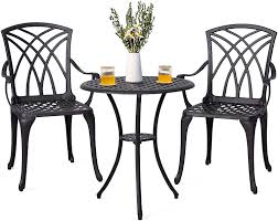 Outdoor dining tables function well in various commercial settings, from restaurants to country clubs. Buy Nuu Garden 3 Piece Patio Set Cast Aluminum Bistro Table Set Outdoor Patio Bistro Set Dining Table With Umbrella Hole For Patio Balcony Antique Bronze Online In Vietnam B085zdld23