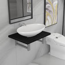 Lire des avis etagere salle de bain vous permettra d'en savoir davantage concernant les parcours des autres acheteurs, qui ont rédigé un meuble colonne de salle de bain avec 4 étagères et 2 tiroirs. Liuxshop Lavabo En Ceramique De Salle De Bain Avec Etagere Murale Noir 1 Cdiscount Maison