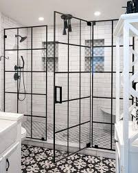 This Black Window Pane Shower Swinging Shower Door Is Available With Your Rebath Omaha Bathroom R Shower Doors Frameless Shower Doors Bathroom Tile Inspiration