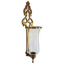 Vtg restored 14 brass colonial wall sconce french art deco glass shade electric. Hurricane Candle Sconce Brass And Gold Sconces