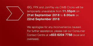 Jompay is an online bill payment platform established and operated by myclear. Cimbmalaysia On Twitter Important Notice The Following Services Will Be Temporarily Unavailable We Apologise For Any Inconvenience Caused
