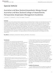 Pdf Australian And New Zealand Anaesthetic Allergy Group Australian And New Zealand College Of Anaesthetists Perioperative Anaphylaxis Management Guidelines