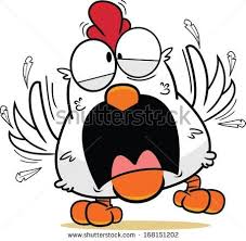 Cartoon white chicken in a frantic panic, feathers flying. | Animal  doodles, Painted rock animals, Cartoon chicken