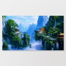Amazon Com Goodboydg Chinese Fantasy Landscape Canvas Wall Art Teal 14 X 28 Posters Prints