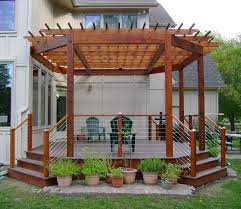Azek Acacia Decking With Sikkens Stained Cedar And Stainless Steel Cable Rail Pergola Deck With Pergola Wooden Pergola
