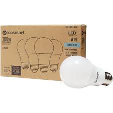 Ecosmart 100 Watt Equivalent A19 Non Dimmable Led Light Bulb Daylight 4 Pack Walmart Com Walmart Com