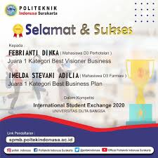 Selamat datang dan selamat bergabung di kampus program studi pendidikan bahasa inggris (pspbi) fakultas keguruan dan ilmu pendidikan (fkip) universitas palangka raya (upr) bagi mahasiswa baru angkatan tahun 2021 yang dinyatakan lulus seleksi melewati jalur snmptn/sbmptn/smm ptn barat & mandiri upr. Juara 1 Internasional Student Exchange Politeknik Indonusa Surakarta