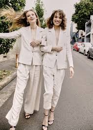 Other tops match the women's evening jackets. Designer Wedding Suits For Women Non Binary Polka Dot Wedding