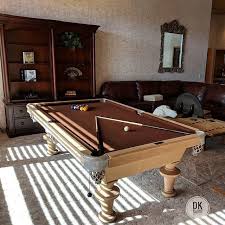 Finished Installing This 8 Foot Beach Mfg Pool Table In Fawnskin Brown Felt On Pickled Oak Billiards Dkbilliards P Pool Table Man Cave Home Bar Billiards