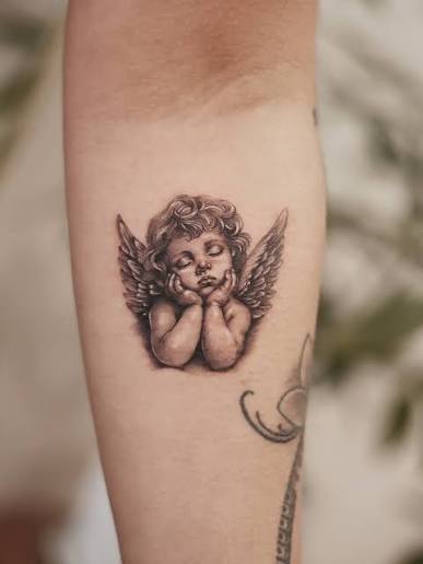 Baby Angel 👼 Cherub tattoo✨️ Done @linedcanvas_studio . . . #angeltattoo #cherubtattoo #babyangeltattoo #aucklandtattoo #aucklandfinelinetattoo
