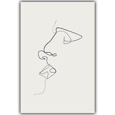 Black And White Kiss Canvas Modern Simple Line Curve Black White Abstract Canvas Wall Art Unframed