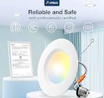 Amico 5/6 inch 5CCT LED Recessed Lighting 12 Pack, Dimmable, Damp Rated,  12.5W=100W, Can Lights with Baffle Trim, Retrofit Installation, ETL&FCC, ...