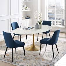 Modway Lippa 78 Oval Artificial Marble Dining Table In Gold White In 2020 Oval Table Dining Tulip Dining Table Marble Top Dining Table
