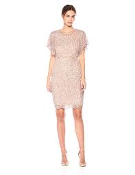 Adrianna Papell Women S Fully Beaded Cocktail Dress With Flutter Sleeves At Amazon Women S Clothing Store In 2020 Beaded Cocktail Dress Cocktail Dress Dresses