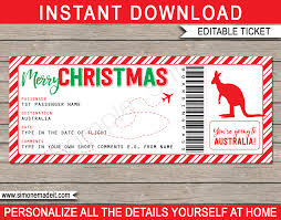 A boarding pass style ticket and jacket and rsvp combination. Christmas Australia Trip Gift Boarding Pass Template Fake Plane Ticket