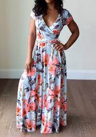Buffalo sommerkleider lang elegant test 2020 die top 7 im vergleich! Hellblau Blumenprint V Ausschnitt Drapiert Mit Gurtel Kurzarm Beilaufige Maxikleid Sommerkleider Lang Maxikleider Kleider