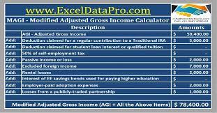 Download Modified Adjusted Gross Income Calculator Excel Template Exceldatapro Adjusted Gross Income Income Obamacare Facts
