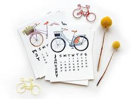 2019 Bicycle Small Desk Calendar Refill Watercolor Calligraphy Handmade Desk Calendar Bike Wate Small Desk Calendar Handmade Desk Calendar Calendar Refills