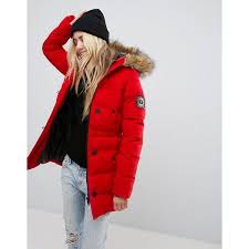 Brave Soul Parka Jacket With Faux Fur Trim Hood Brave Soul Whitehorse Padded Parka Coat 81 Liked On Polyvore Featuring Outerwear Coats Red Hooded Coat Faux Fur Red Parka Coat Parka Outfit Parka Coat