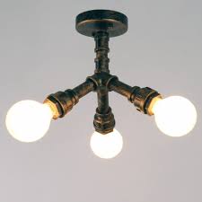 Farmhouse faux wood semi flush mount ceiling light clear glass 3 light fixture. Rustic Copper Pipe Semi Flush Mount Light With 3 Bulb Sockets Ceiling Unitarylighting