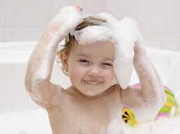 One of the easiest poses for washing a baby in the shower is for you to have the baby's back against your abdomen with your arm wrapped around the baby's abdomen. When Can My Baby Take A Bubble Bath Babycenter