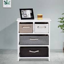 Floating nightstand with drawer, wooden bedside table, solid birch modern nightstand organizer, floating bedside table drawer. Costway Storage Drawer Unit 4 Woven Basket Cabinet Chest Bedside Table Nightstand Target