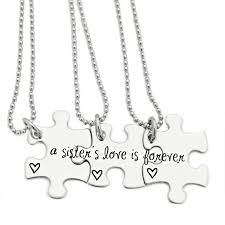 Nothing is as unique as the connection you have with that special person, but this personalized puzzle piece necklace set comes pretty close. A Sister S Love Is Forever Puzzle Piece Necklace Set Sister Set Sister Necklaces Sister Jewelry 3 Best Friend Necklace 1350