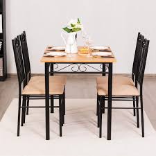 Tangkula 5 Piece Dining Table Set Vintage Wood Top Padded Seat Dining Table And Chairs Set Home Kitchen In 2020 Wood And Metal Table Dining Table Solid Wood Dining Set
