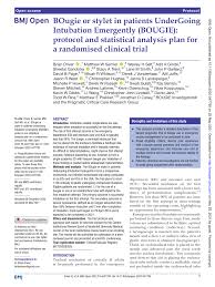 PDF) BOugie or stylet in patients UnderGoing Intubation Emergently  (BOUGIE): protocol and statistical analysis plan for a randomised clinical  trial