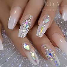 Pink manicure with sparkly accent nail light pink polish is a pretty choice, it goes with any skin tone and looks great on short nails. Amazon Com Eda Luxury Beauty Nude Pink Ombre White French 3d Luxe Jewel Design Press On Nails Full Cover Acrylic Nail Kit Artificial Nail Tips Extra Long False Nails Ballerina Coffin Square