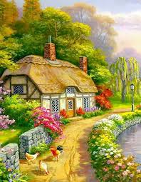 Maison De Mes Reves Cottage Art Landscape Paintings Beautiful Paintings
