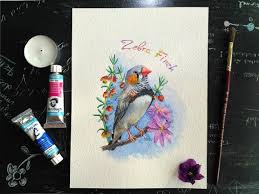 Finch Watercolor Original Art Work Zebra Finch By Imbirart On Etsy Art Etsy Artwork