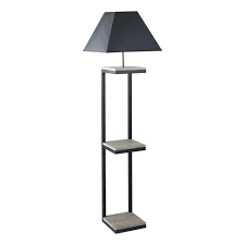 Lampadaire En Metal Et Sapin Avec Abat Jour En Coton Noir H158 Kenneth Maisons Du Monde