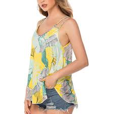 Womens Boho Floral Sleeveless Cami V Neck Tank Tops