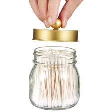 Metallic gold mason jar with lace. Sheechung Mason Jar Bathroom Apothecary Jars Qtip Holder Canister Gold Bathroom Accessories Vanity Storage Organizer Glass For Qtips Cotton Swabs Ball Flossers Hair Accessories Gold 1 Pack Pricepulse