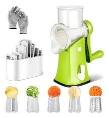 Mandolina De Cocina Profesional Rallador De Queso Rotativo 3 En 1 Multifuncional, Cuchillas De Tambor, Rallador Giratorio Con Asa Cortador De Alimentos Giratorio Facil De Limpiar Picadora De Verduras