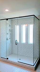 White Subway Tile With Matte Black Frameless Glass Shower Enclosure Corner Shower Enclosures Glass Shower Doors Shower Doors