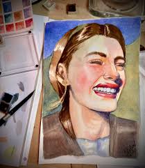 THE LADY CARA 8x10” with DS watercolors and inks