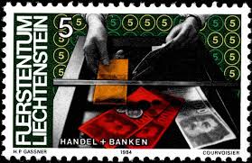 Liechtenstein 1984 Handel Und Banken Mensch Und Arbeit 01 Stamp Poster Trading