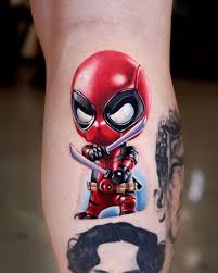 Abstract baby deadpool tattoo design for leg calf. Updated 30 Deadpool Tattoos With Attitude